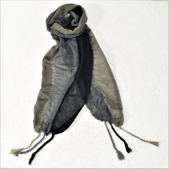 Urban Outfitters Pins Needles Evening Cocktail Scarf Scarves Black Tan Tassel - Picture 2 of 10